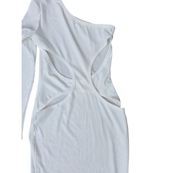 One-Shoulder White Cutout Bodycon Dress With Long Sleeve Small Size 95% Polyeste - Picture 5 of 6